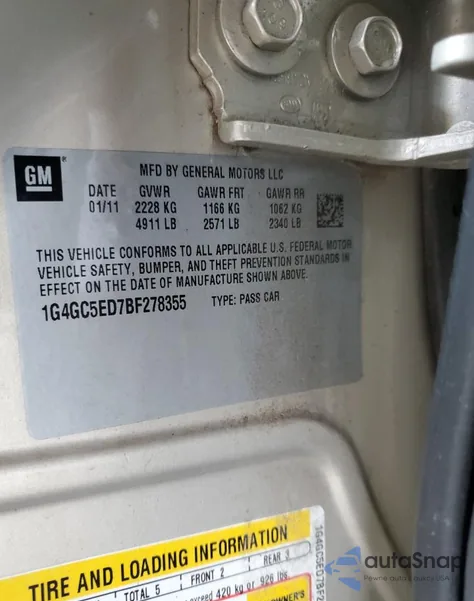 2011 Buick Lacrosse Cxl из США, поврежденный, VIN 1G4GC5ED7BF278355